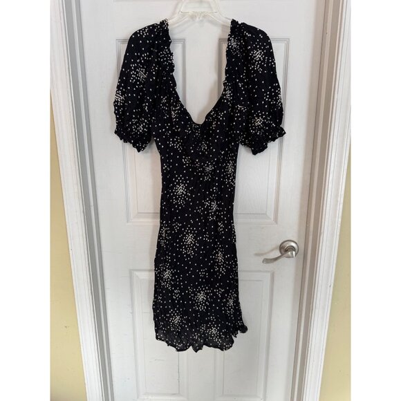 Anthropologie Black With White Heart Print Square Neck Juliet Mini Dress Large - Picture 9 of 9